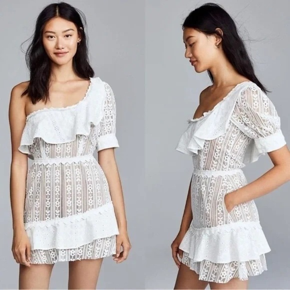 For Love & Lemons Lovebird White Lace Mini Dress Size Large Pockets Flirty NWT‎